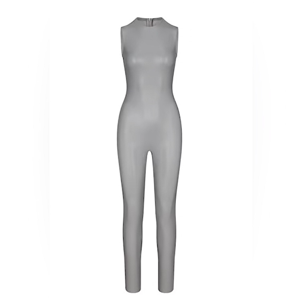 Skims Light Grey Faux Leather Jumpsuit